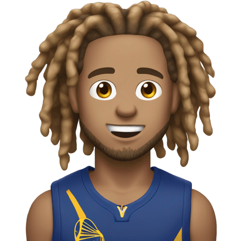 lightskin guy with 2 strand dreads yelling with a steph curry jersey on with dread that are log to his shoulders emoji