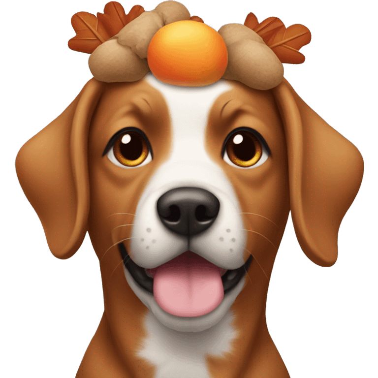 Dog wearing turkey headband emoji