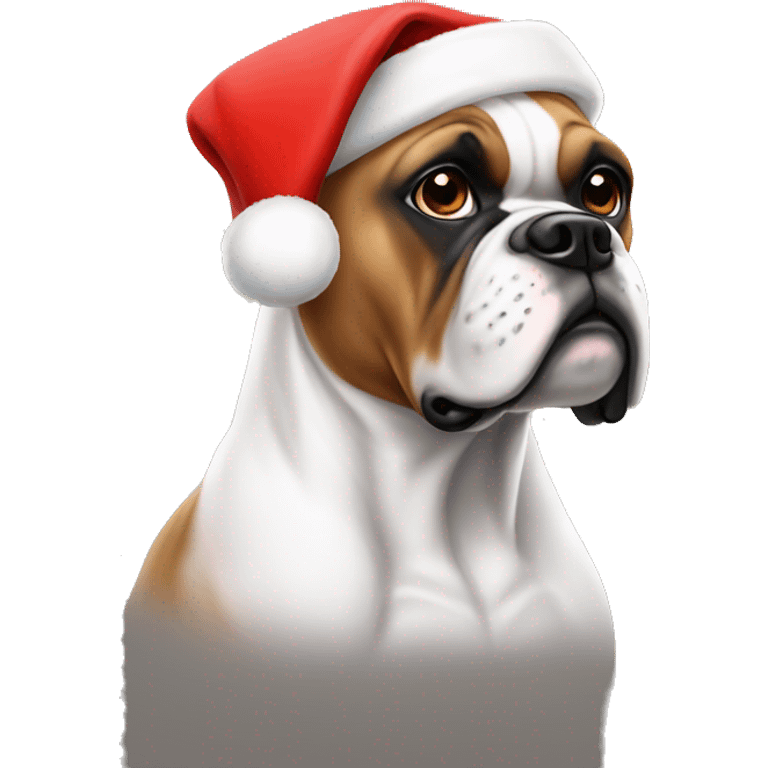 white boxer with santa hat emoji