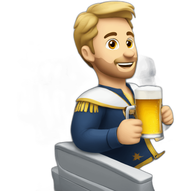 European guy drinking beer riding a plane emoji