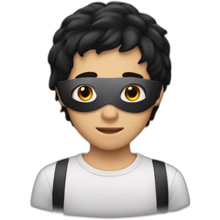 A boy with black hair and wearing a mask emoji