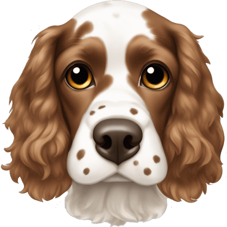 Brown and white spotted cocker spaniel on body and nose emoji