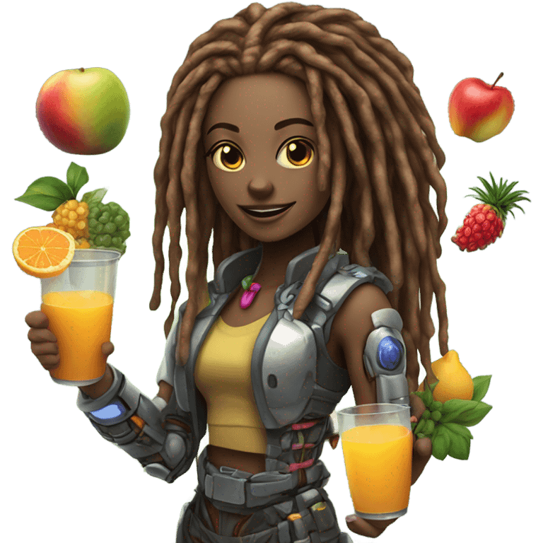 Cyborg lady with locs juice fruit emoji