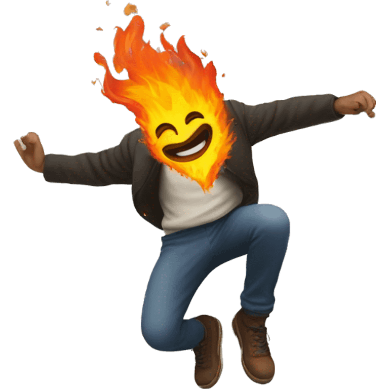 man jumping above a fire emoji