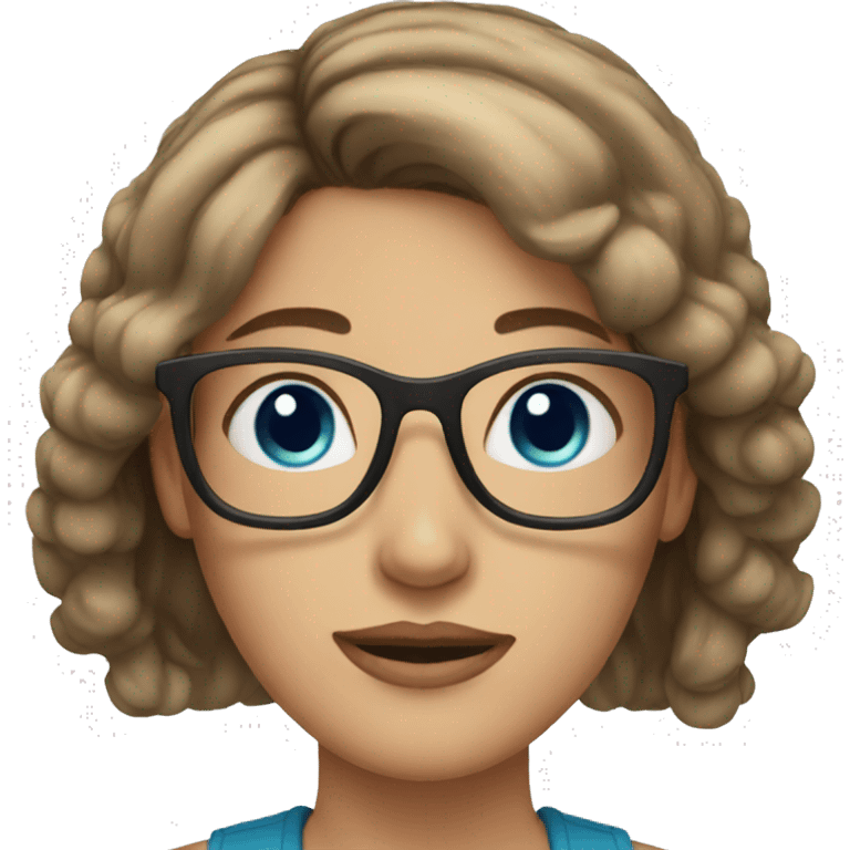 woman with blue eyes, glasses and short brown hair emoji