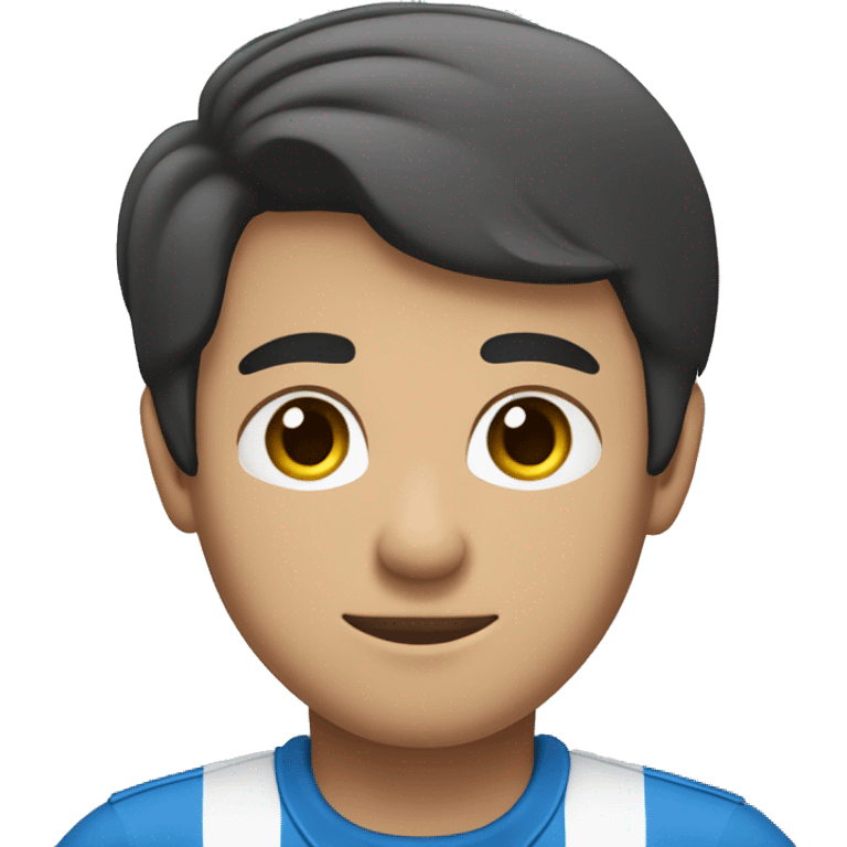 The person in the image is a young man with short, dark hair. He is wearing a blue polo shirt with white and blue stripes on the collar and sleeves. He has his arms crossed and is wearing a black watch on his left wrist. The background is plain white. emoji