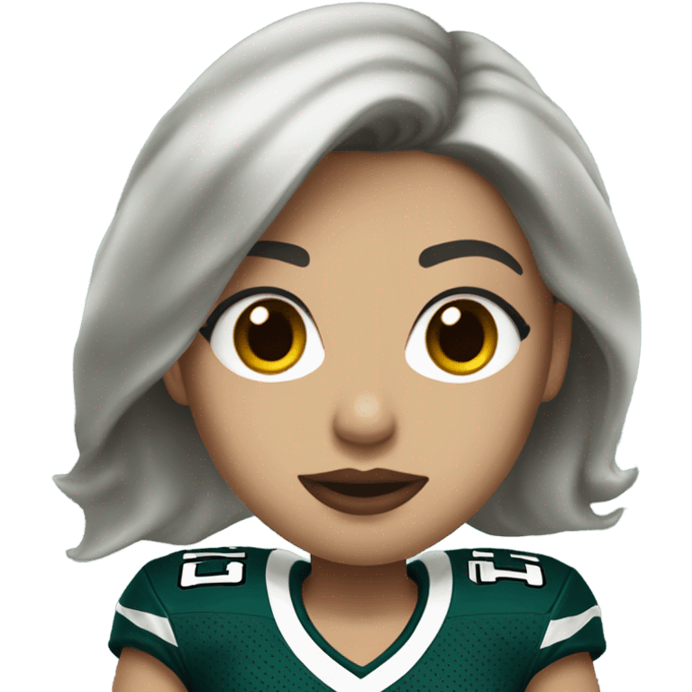  White skin female dark hair red lips wearing Philadelphia Eagles jersey emoji