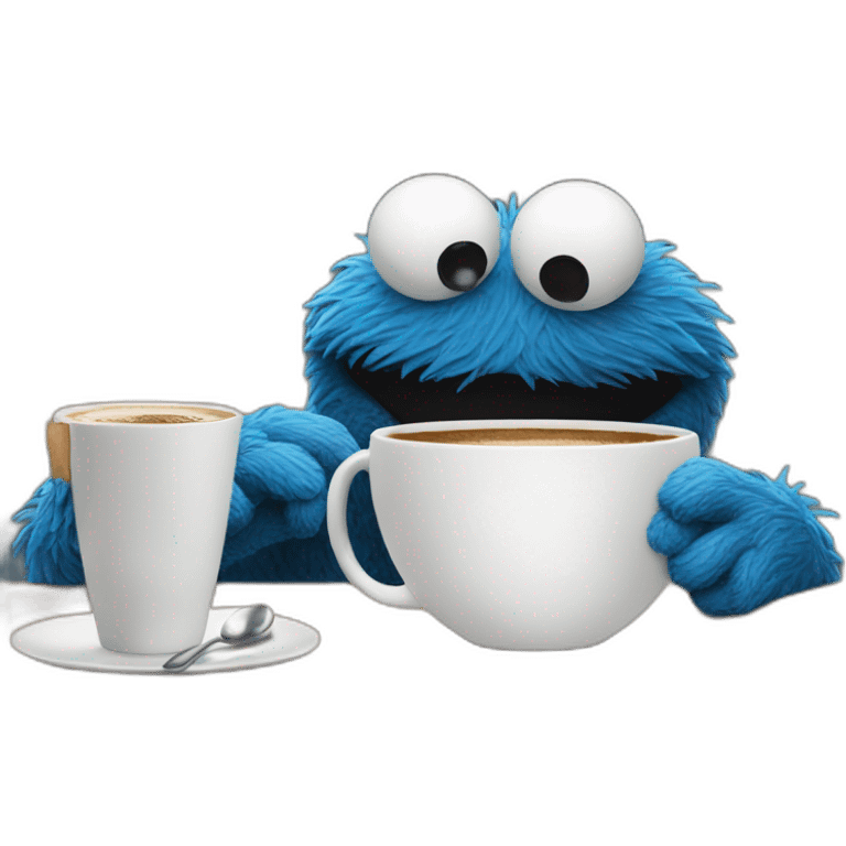 cookie monster with a cup of coffee emoji