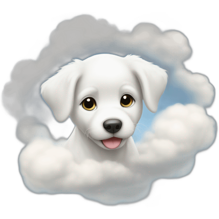 a white puppy on cloud vortex emoji