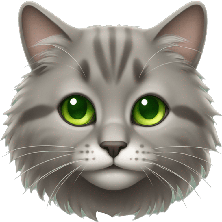 gray brown fluffy cat with green eyes sitting emoji