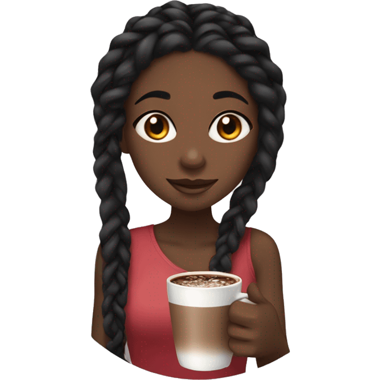 Black girl with black long braids and a hot chocolate emoji