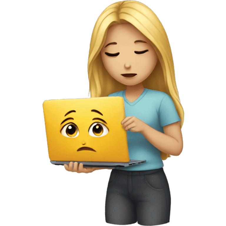 sad girl and holding laptop emoji