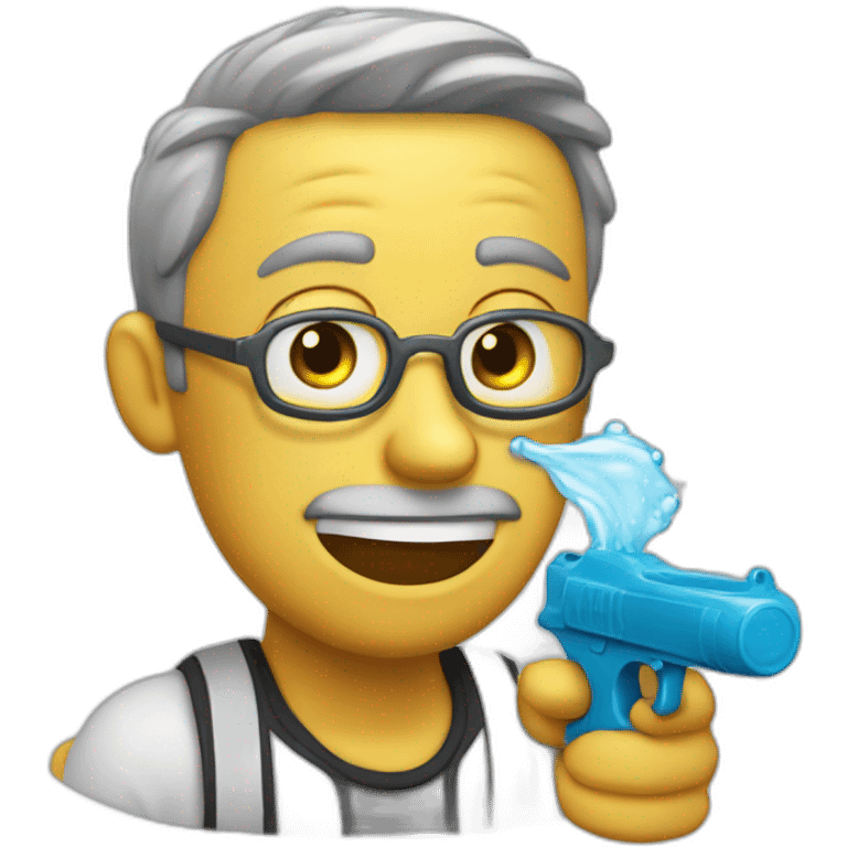 Man with water pistol pointing at head as a joke emoji