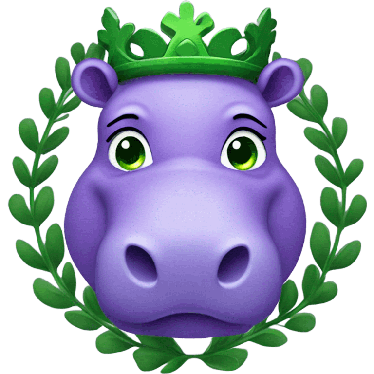 A purple hippo with green eyes and a laurel wreath emoji