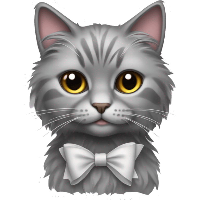 gray fluffy cat with full-length bows emoji