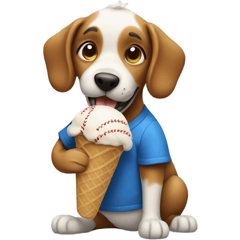  A dog holding a baseball eating ice cream emoji