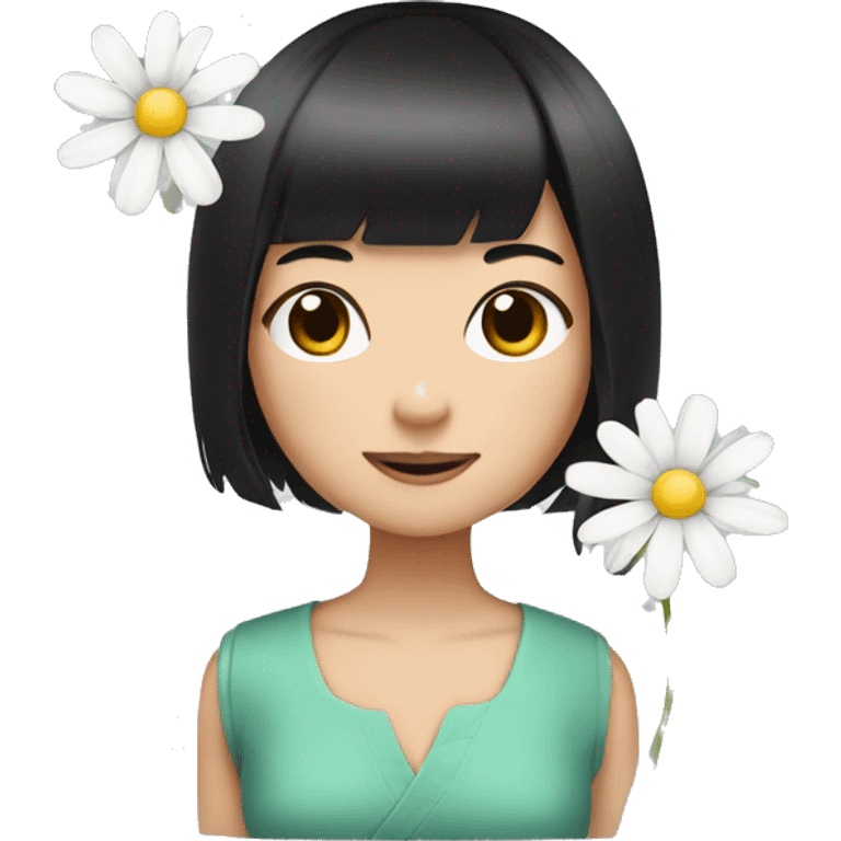 bob black hair asian girl with daisy flower emoji