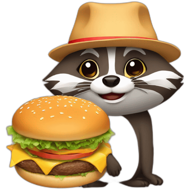 Raccoon hat and with burger emoji