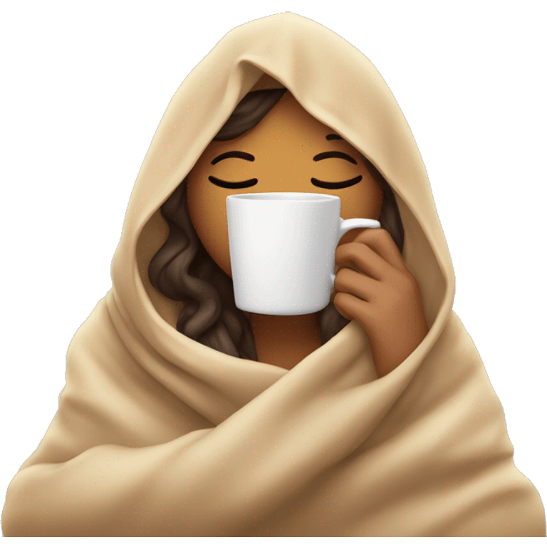 girl inside a blanket sipping coffee eyes closed emoji