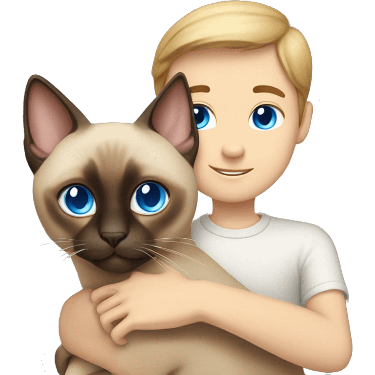 Siamese cat Hug white boy brown hair blue eyes emoji