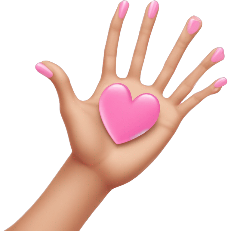 Hands pointing towards you with light pink nails and a pink heart is what the hands are pointing to emoji