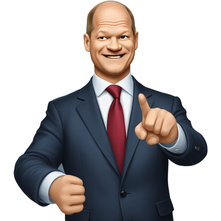 olaf scholz smiling and pointing a finger emoji