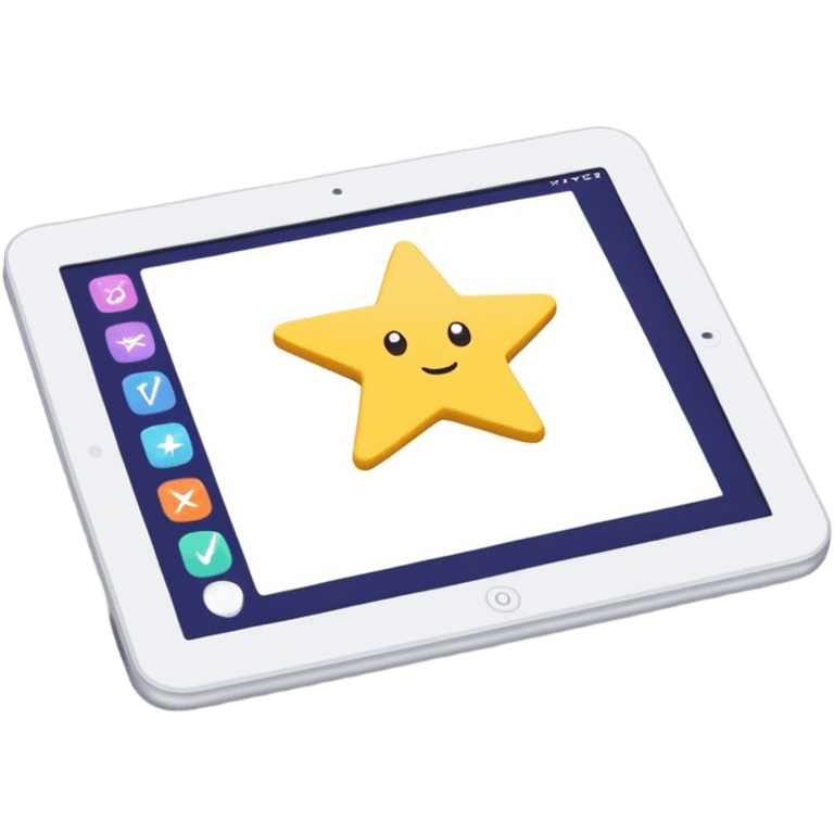 Create an emoji representing fanfiction writing. The design should feature a digital device tablet with visible text, symbolizing the creative process of writing fanfiction. Add a subtle reference to popular fictional characters or universes (like a small star, heart, or magical item) to indicate the fan aspect. Use a playful, imaginative color palette, blending vibrant tones with soft neutrals. Do not include any emojis or smiley faces. Make the background transparent. emoji