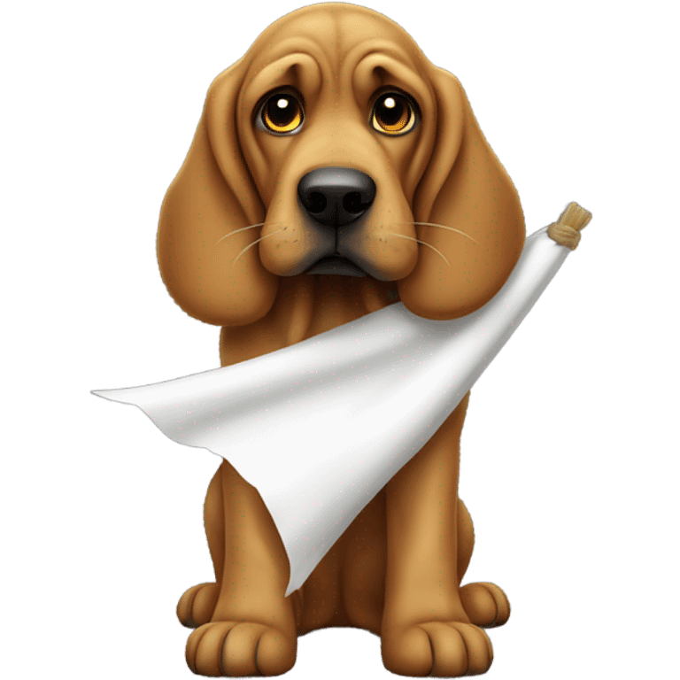 Bloodhound dog with a white flag in his mouth. emoji