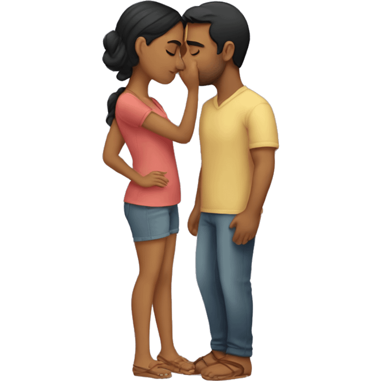 short Indian girlfriend kissing her caucasian husband emoji