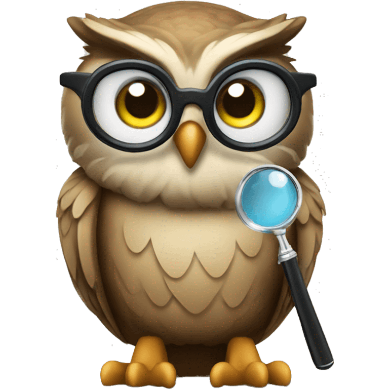 A wise owl with a magnifying glass emoji