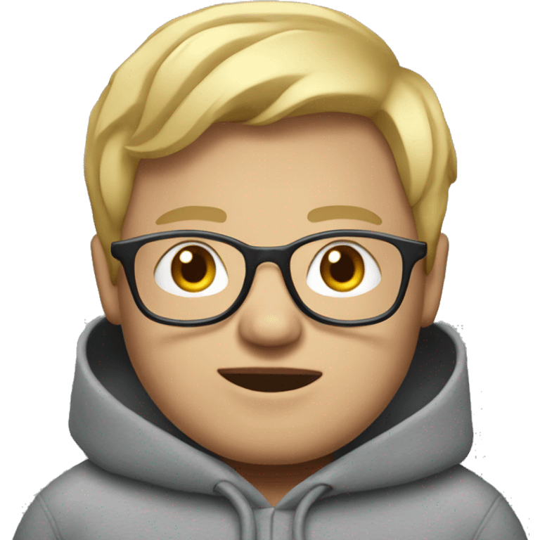 make a fat boy with blonde hair and glasses whos wearing grey hoodie emoji