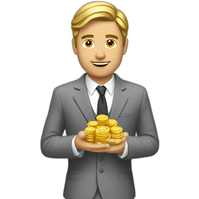 Posh-man-with-gray-suit-holding-gold emoji