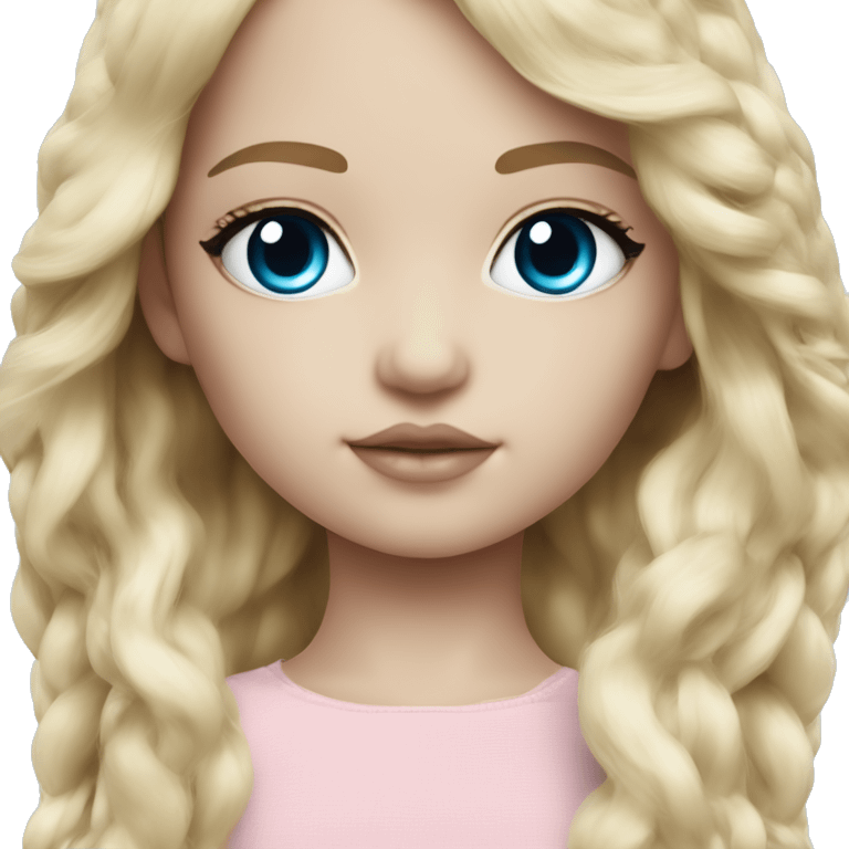 ocean blue doll eyes, blonde hair, feminine, pink, girl, angelic emoji