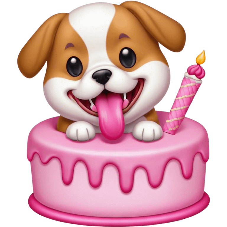 Dog eating cake pink  emoji