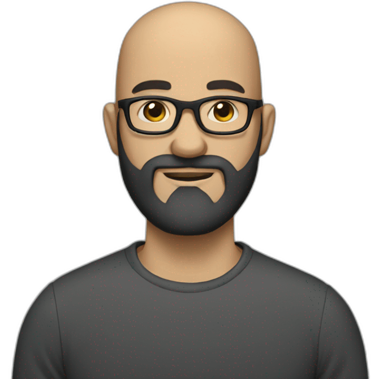 Bearded dark haired bald man with glasses emoji