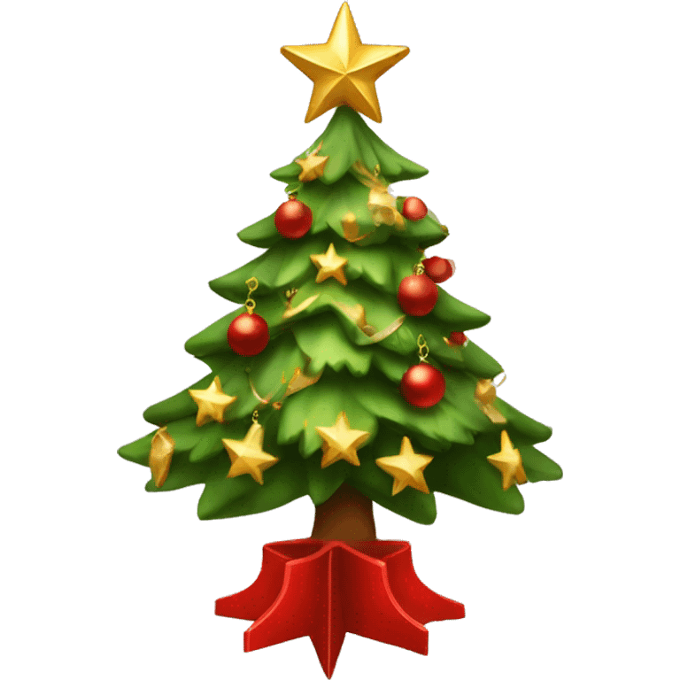 A Christmas tree with gold and red decorations and a star on top emoji