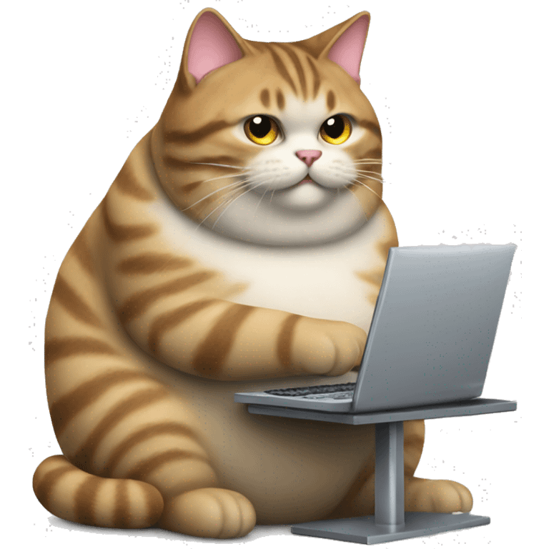 fat tabby cat working on a computer emoji