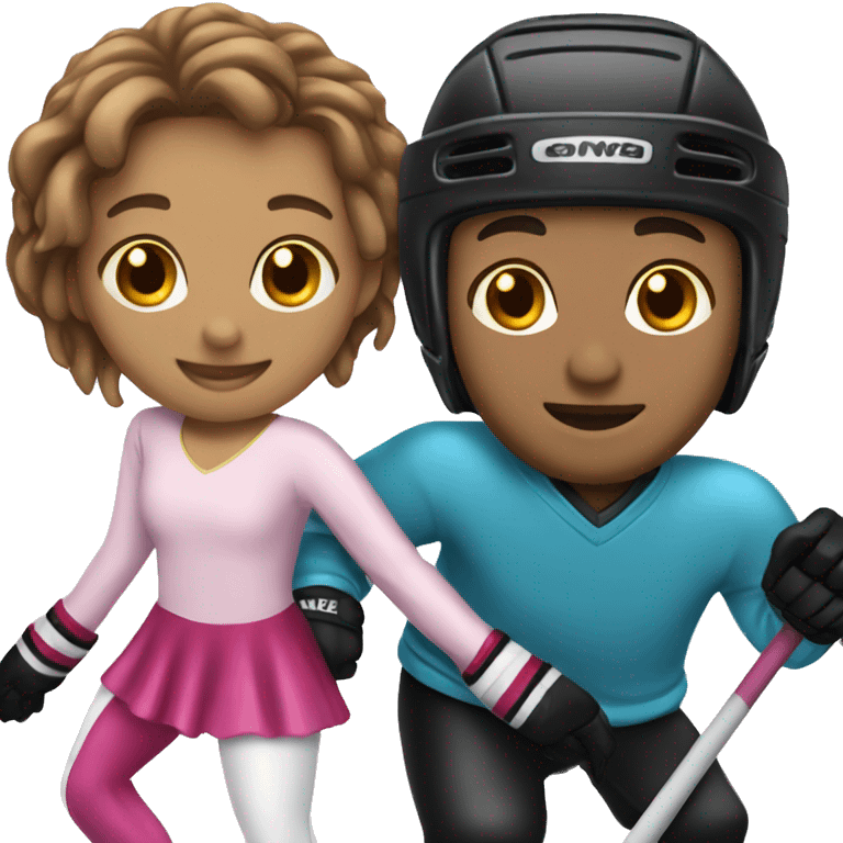 Figure skater and hockey player couple emoji