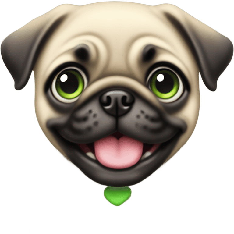 Cute Baby pug with big green eyes happy  emoji