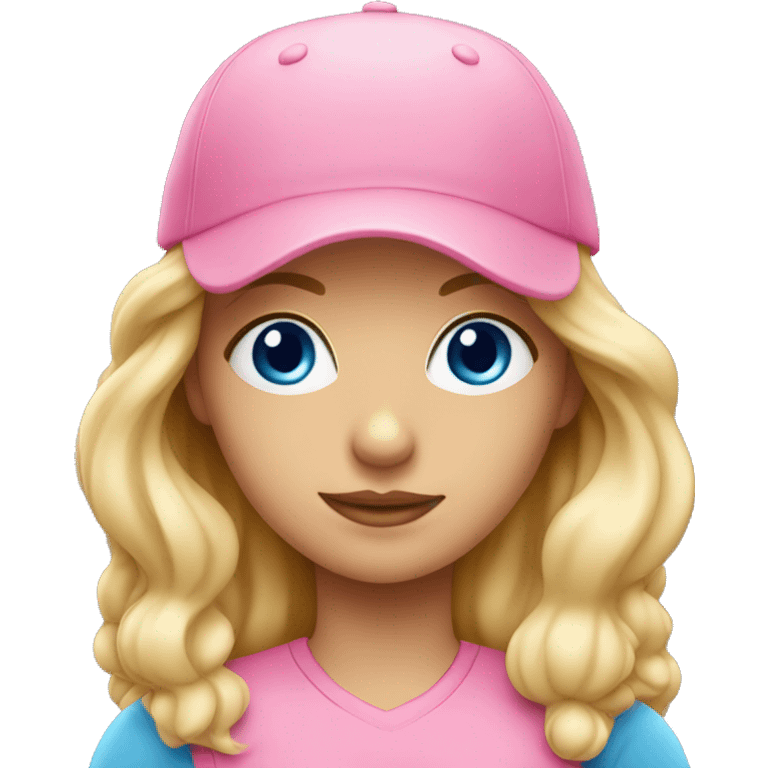 Blonde girl blue eyes wearing pink ballcap emoji