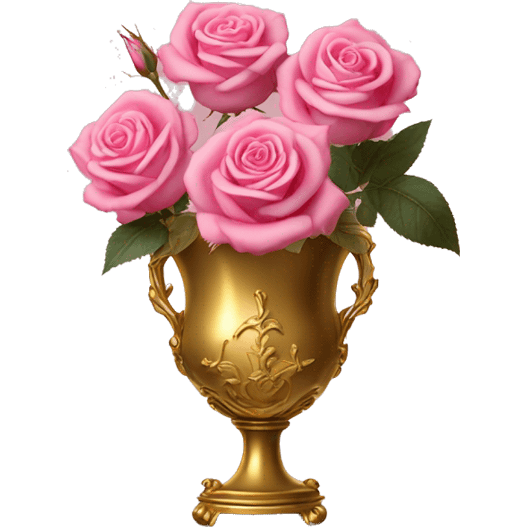 Pink roses in gold roccoco vase emoji