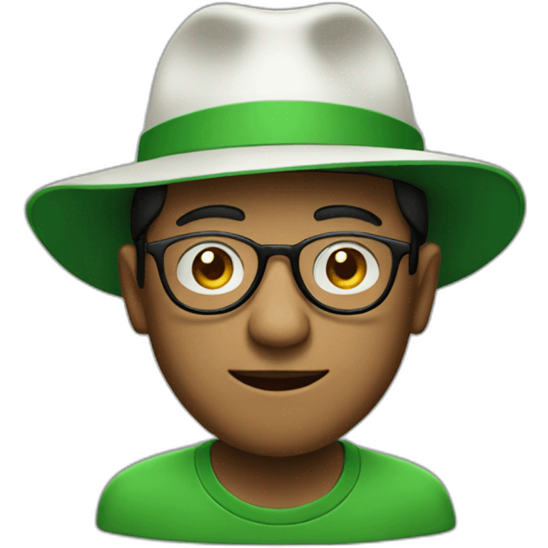 man with glasses and green hat with a white M in the hat emoji