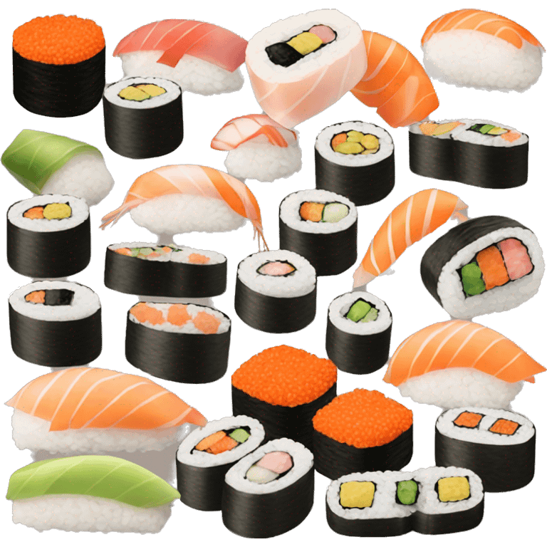 pile of different sushi emoji