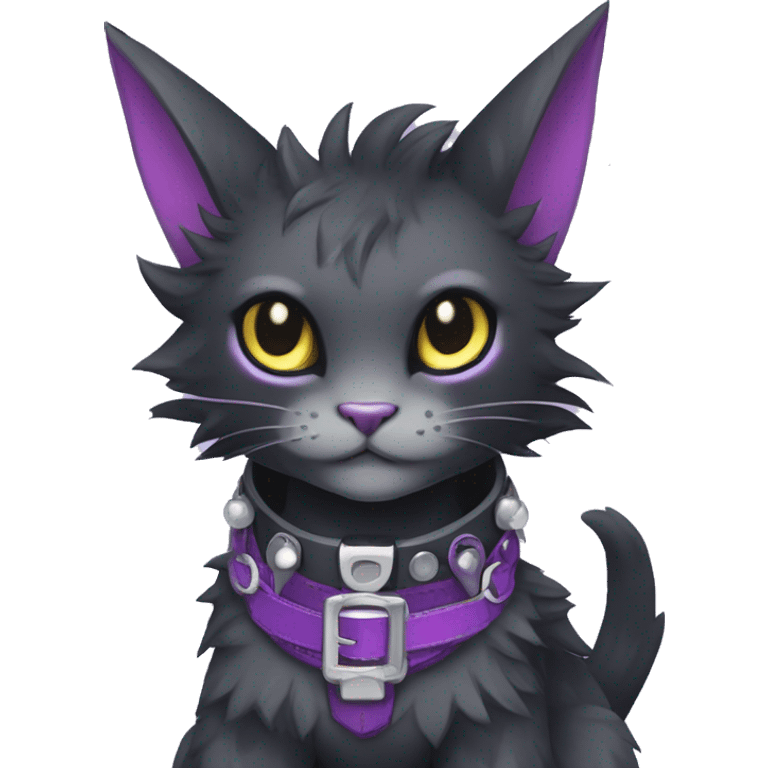 cool cute pretty black punk grey Purple ethereal fantasy nargacuga-bat-cat-Fakemon spiked collar harness full body emoji