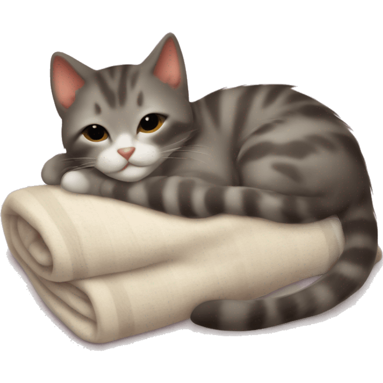 Kitten sleeping on Cozy blanket emoji