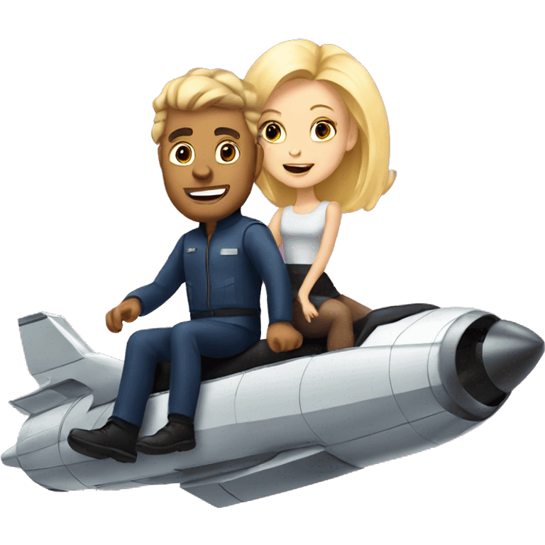 Blonde girl riding a spaceship with a bold man emoji