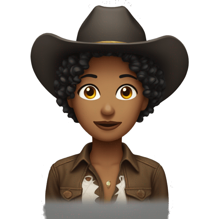 Dark short curly hair cowgirl emoji