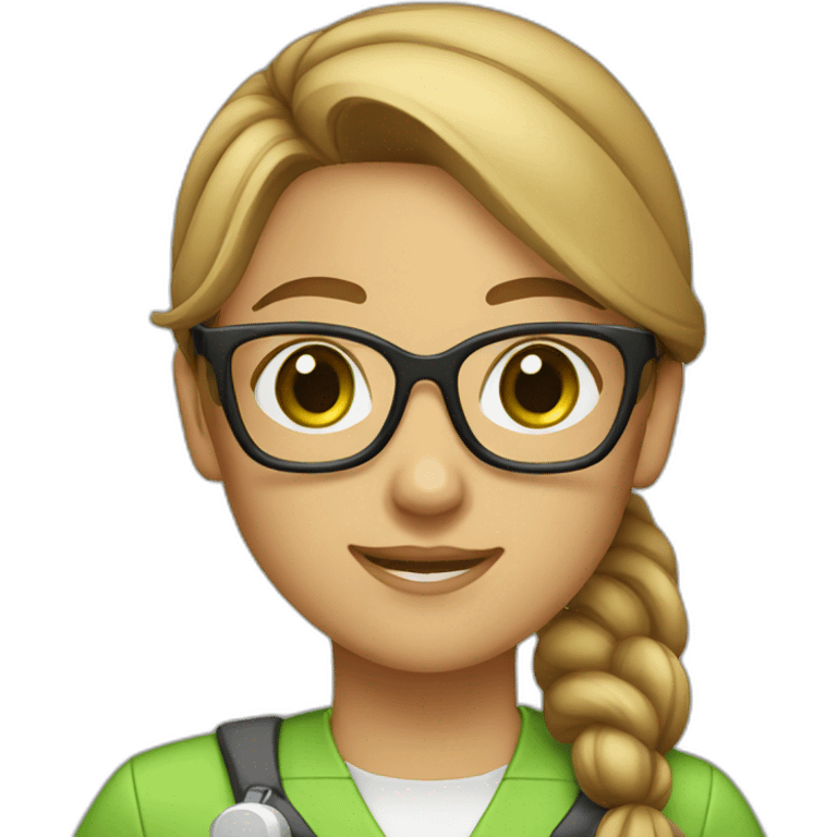 chemist female brown ponytail light skin green eyes with glasses emoji