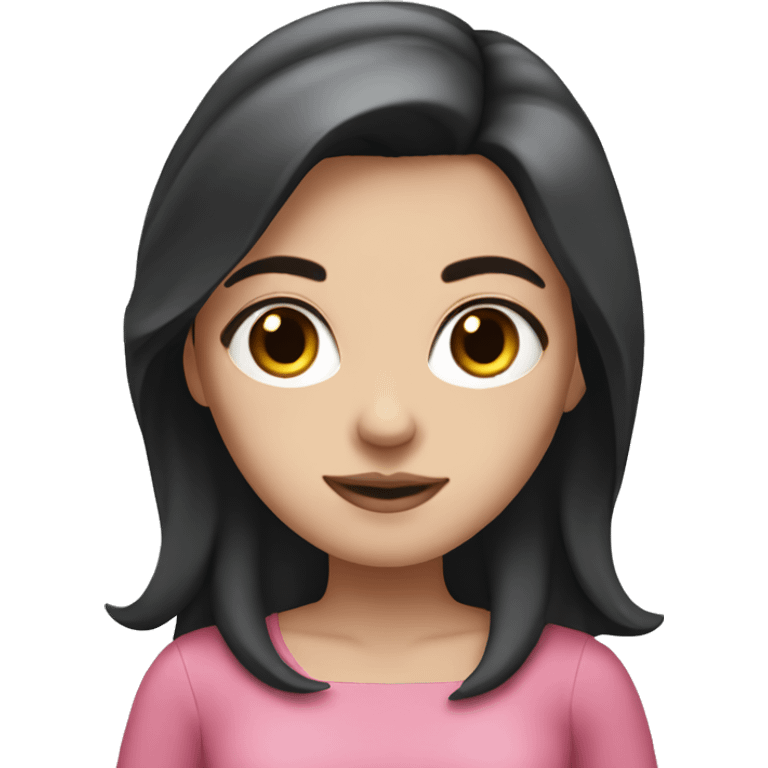 white girl with dark hair, dark eyes and pink dress emoji