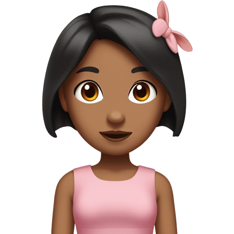 tan girl, black hair, wearig pink dress and pink bunny ears with flower tucked in bunny ear emoji